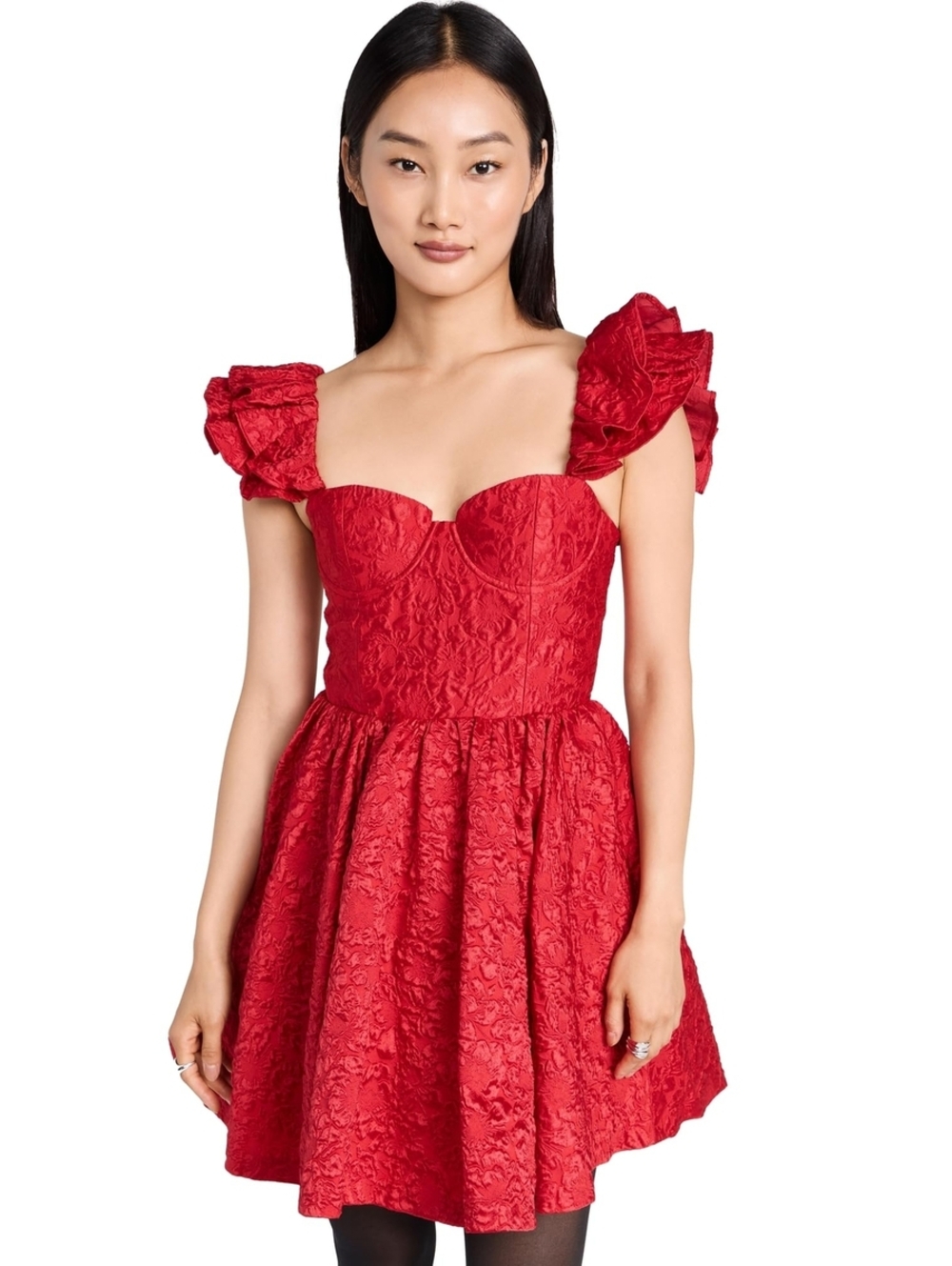 alice + olivia Women's Bina Ruffle Sleeve Mini Dress, Perfect Ruby, Red, 10